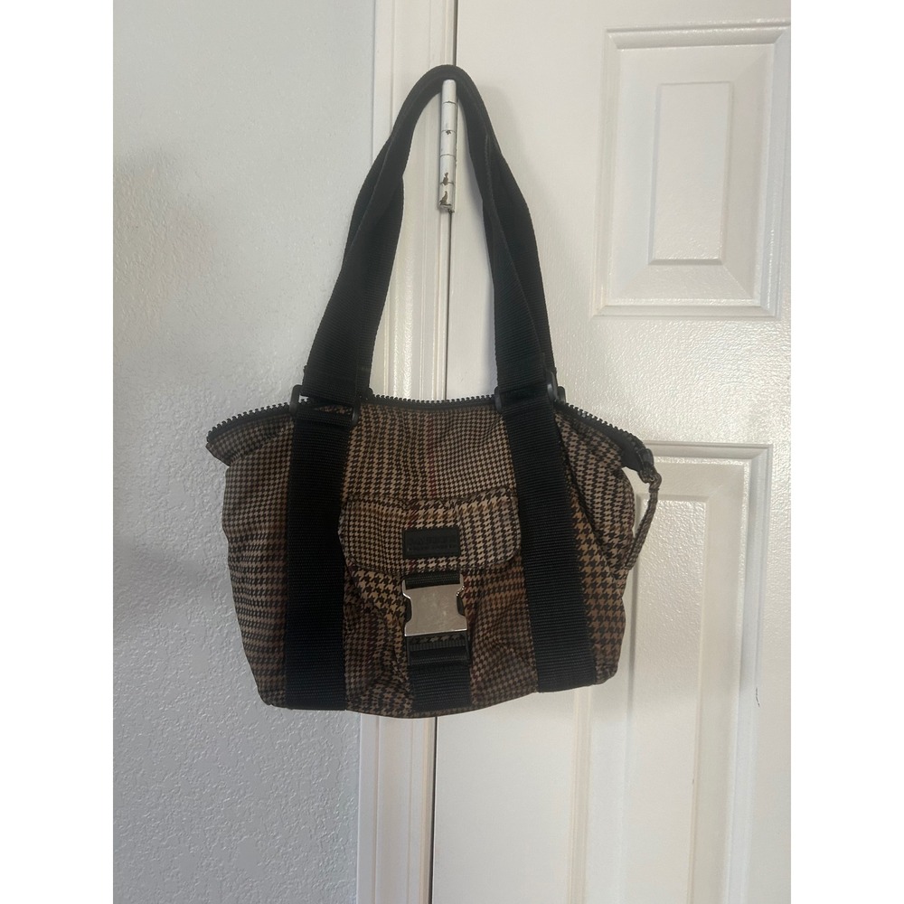 FINAL DROP Y2K Lauren Ralph Lauren Houndstooth Nylon Shoulder Bag Brown Buckle